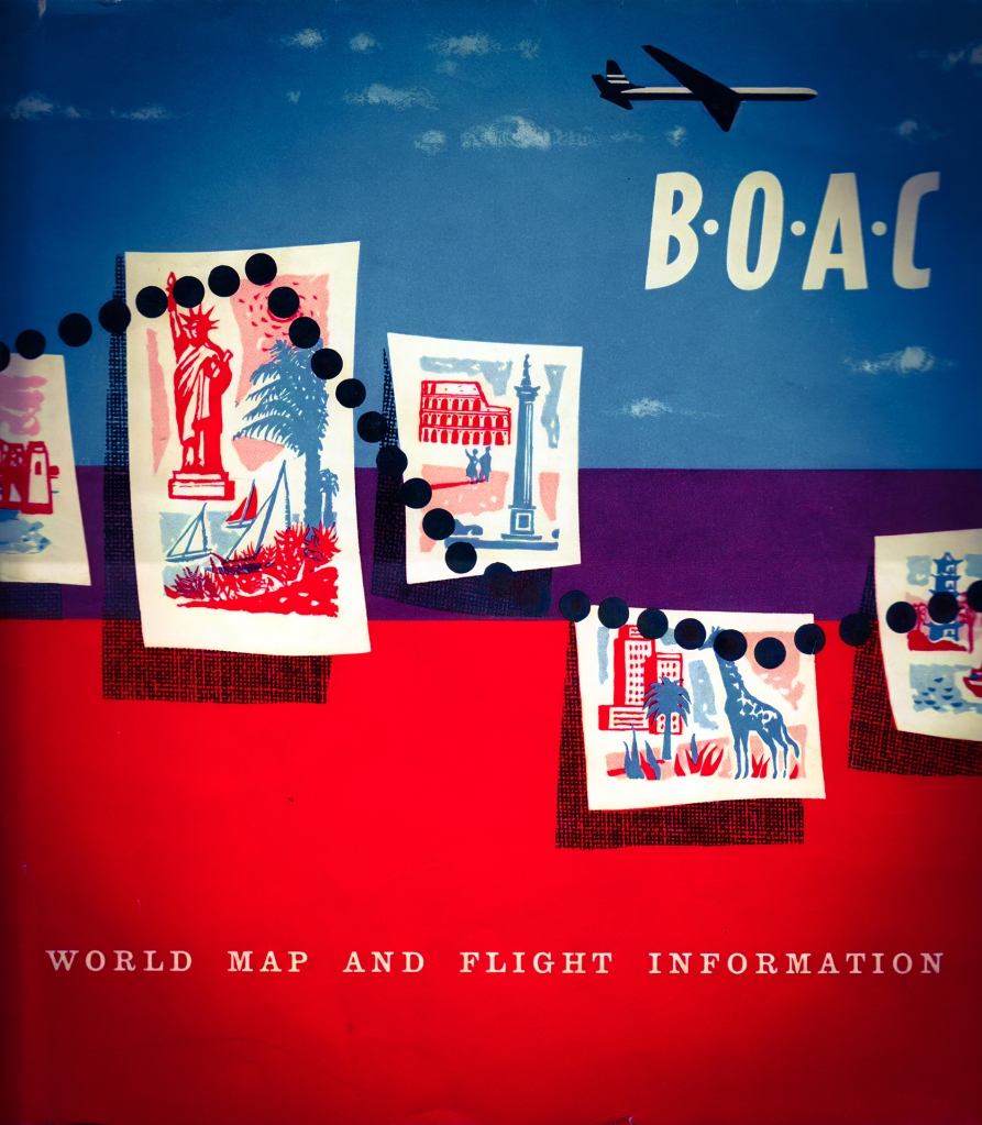 BOAC World Map and Flight Information, 1960.